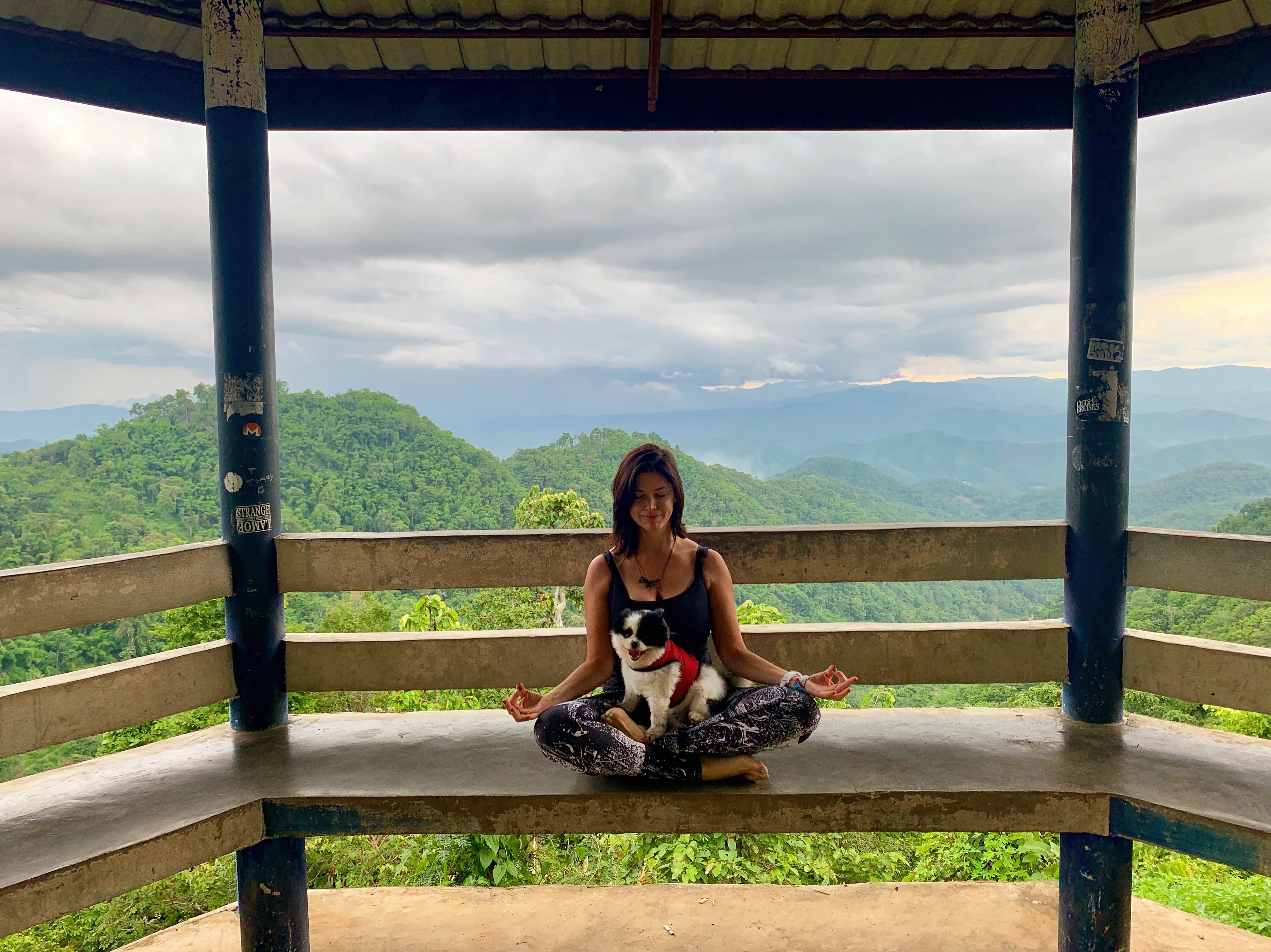 Lauren meditating at a mountain overlook in northern Thailand.